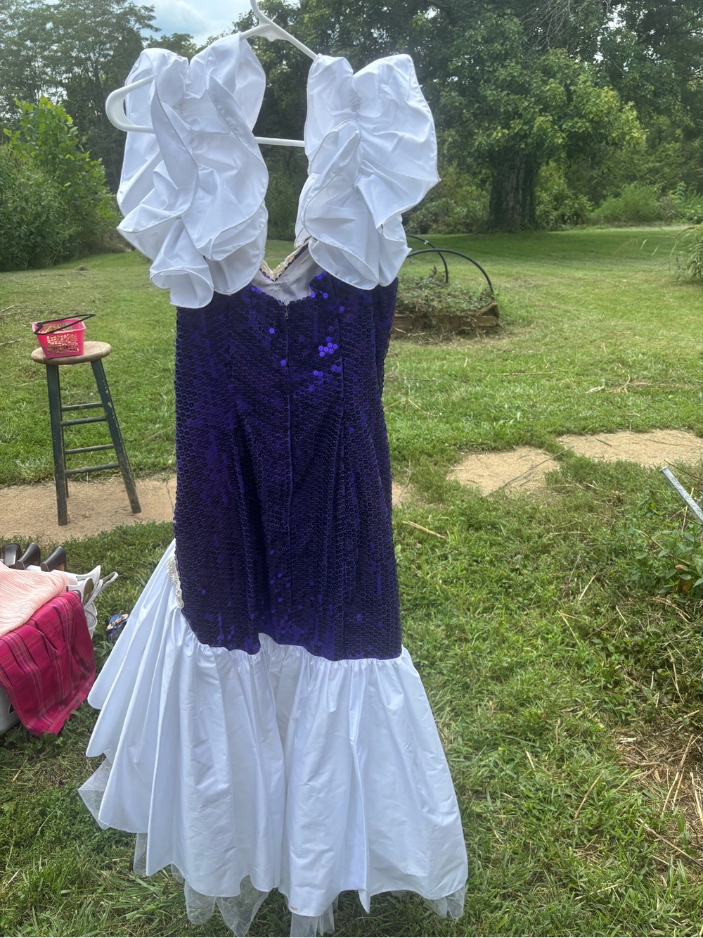 Vintage 80s Loralie Purple Sequin White Taffeta Prom Dress Gown - Size 14 - Picture 6 of 10